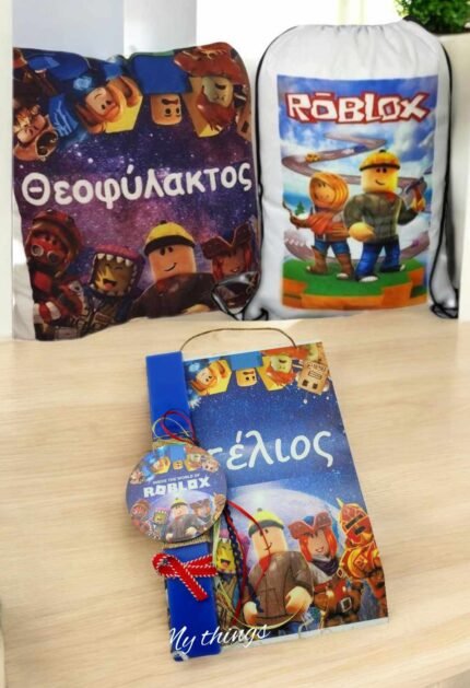 Πασχαλινό σετ αρωματικής λαμπάδας με καδράκι,σακίδιο πλάτης και μαξιλαράκι,Roblox.