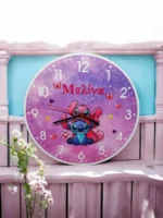 Ξύλινο ρολόι τοίχου Stitch και Angel