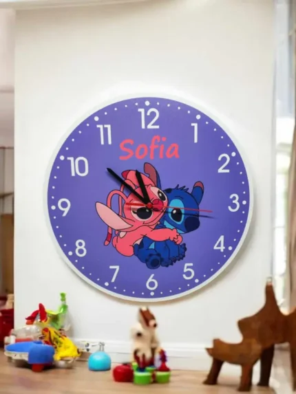Ξύλινο ρολόι τοίχου Stitch και Angel