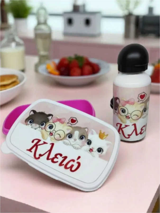 Σετ δοχείο φαγητού με θερμός Γατούλες Σετ δοχείο φαγητού με θερμός Γατούλες