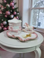 Χειροποίητο σετ πορσελάνης Καρουζέλ ροζ