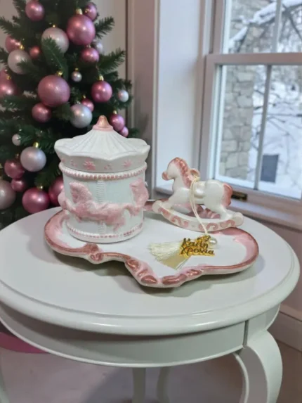 Χειροποίητο σετ πορσελάνης Καρουζέλ ροζ